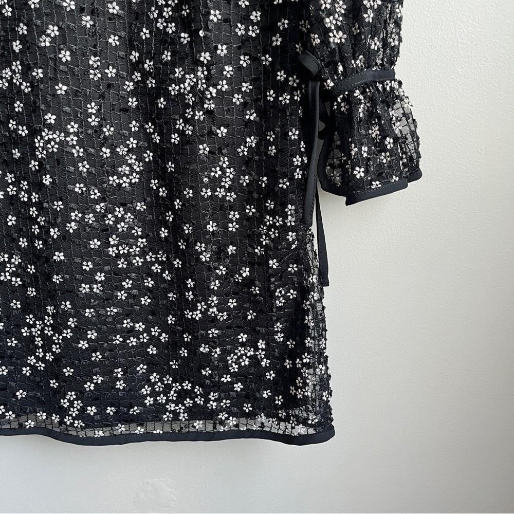 Vintage Dress Women's Small Black‎ White Daisies Retro Mod Mesh Feminine Cottage - Picture 10 of 12